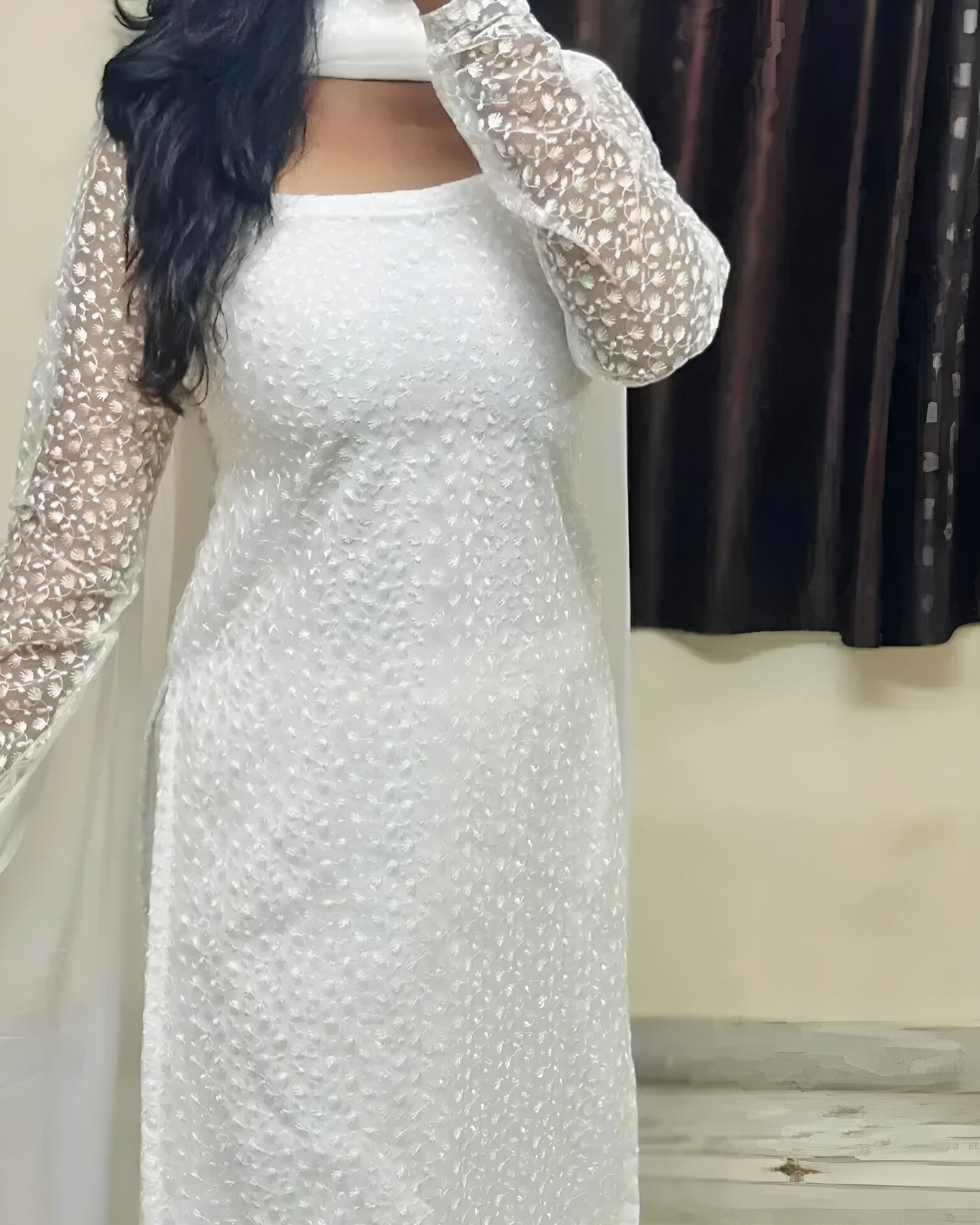 White Self Pattern Kurti With Duppatta🤍