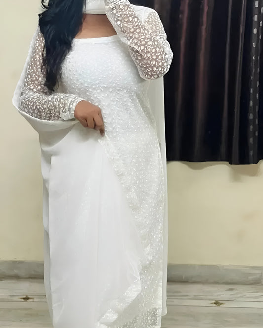 White Self Pattern Kurti With Duppatta🤍