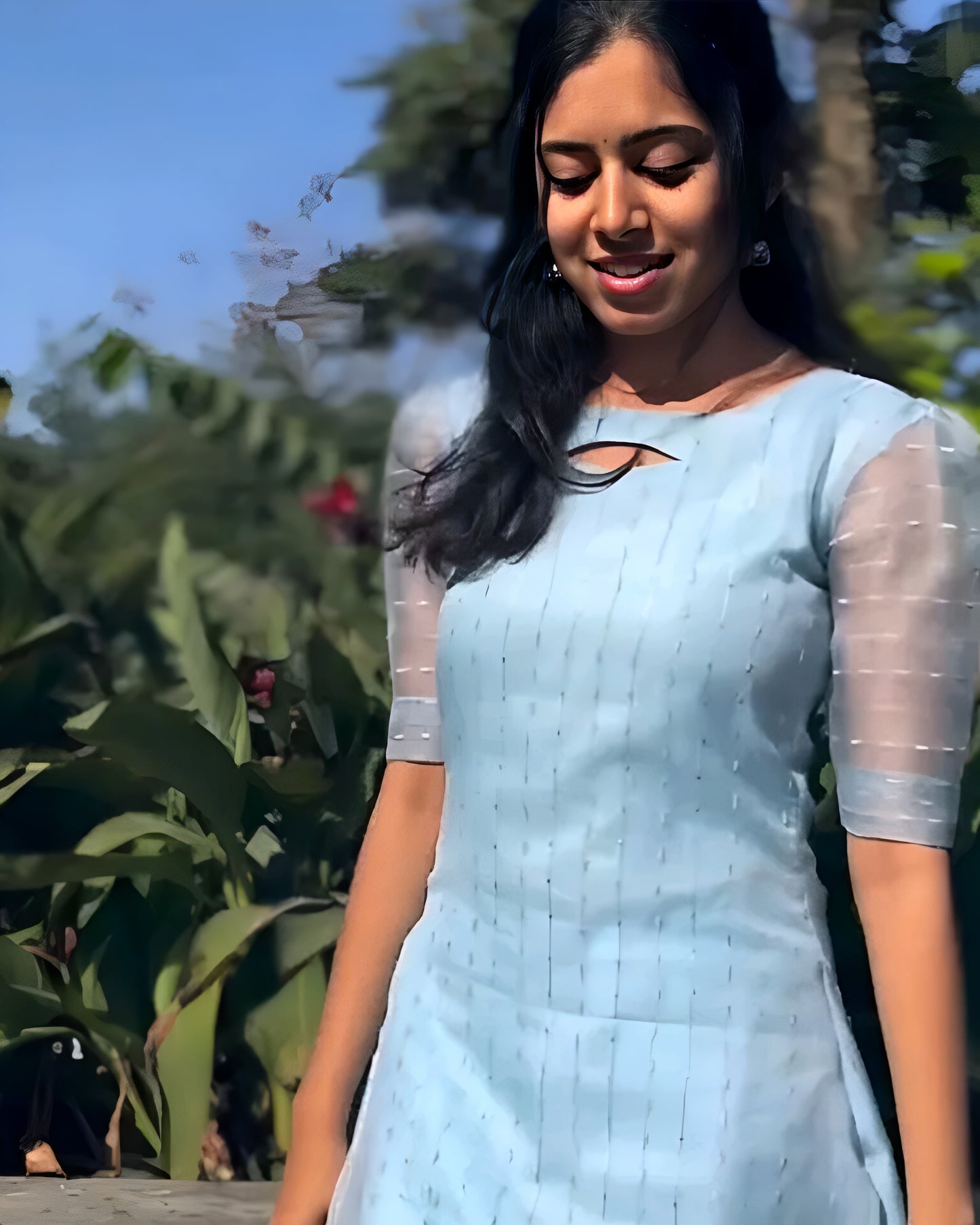 Blue Net Organza Kurti 💙