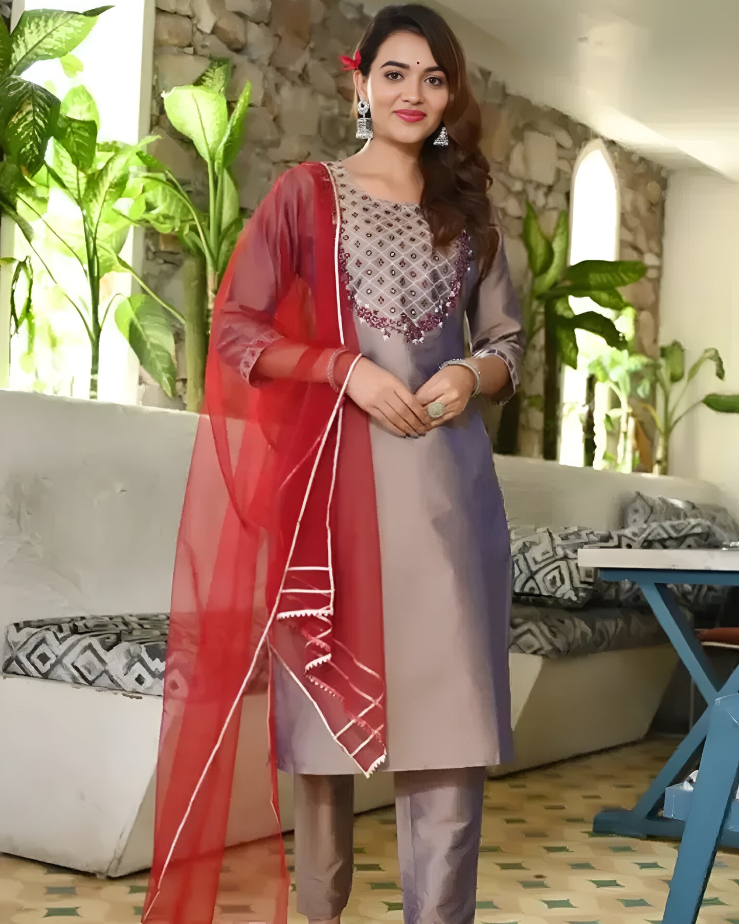 Art Silk Kurta Set with Dupatta