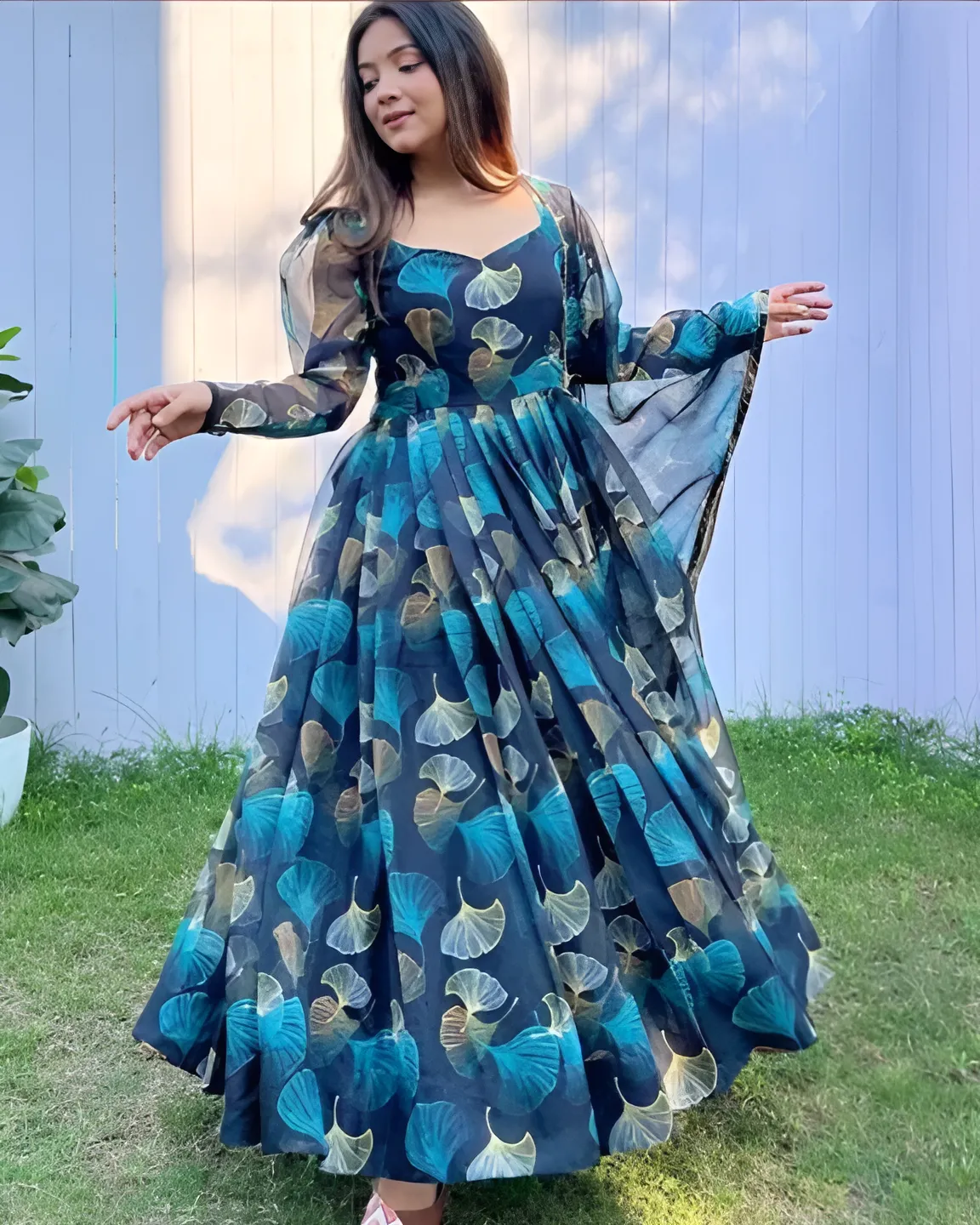 Blue Floral Gown With Duppatta 💙