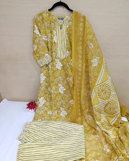 Yellow Printed Kurta pant Duppatta set