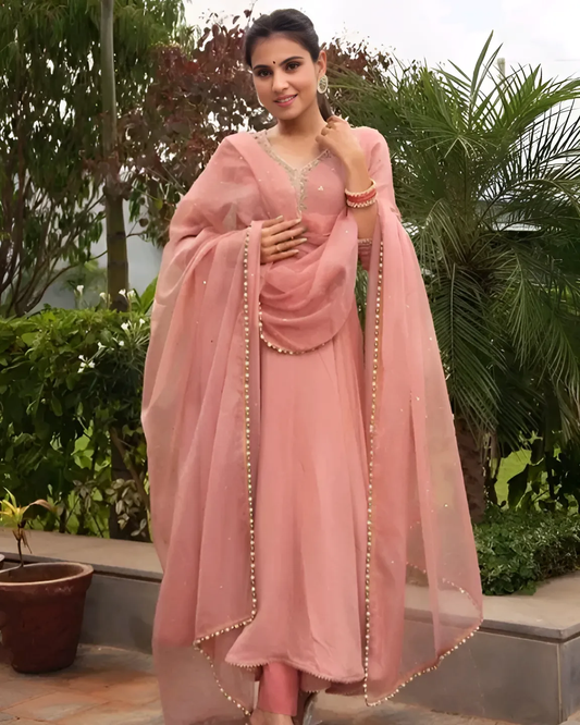 Peach Gown with Duppatta