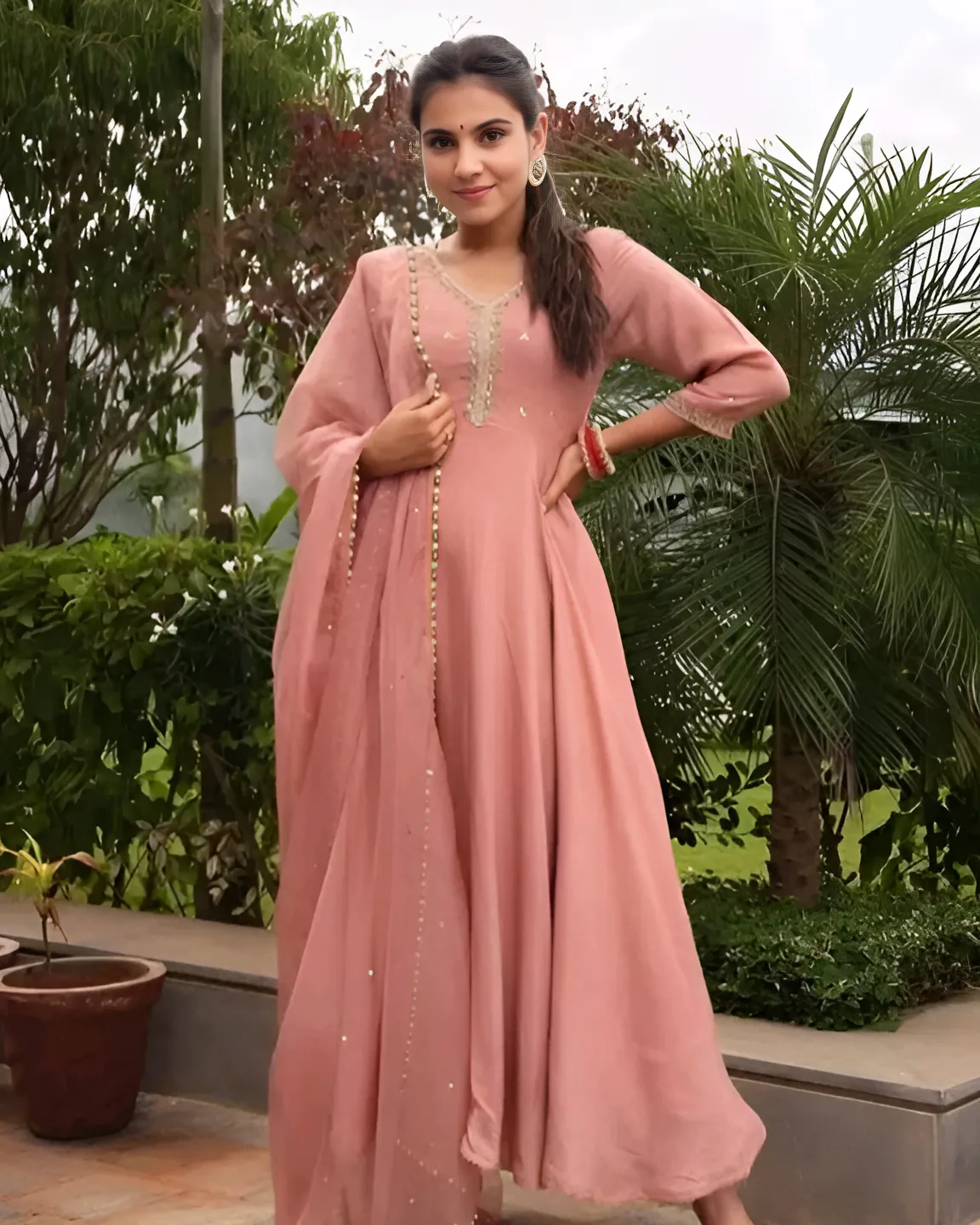 Peach Gown with Duppatta