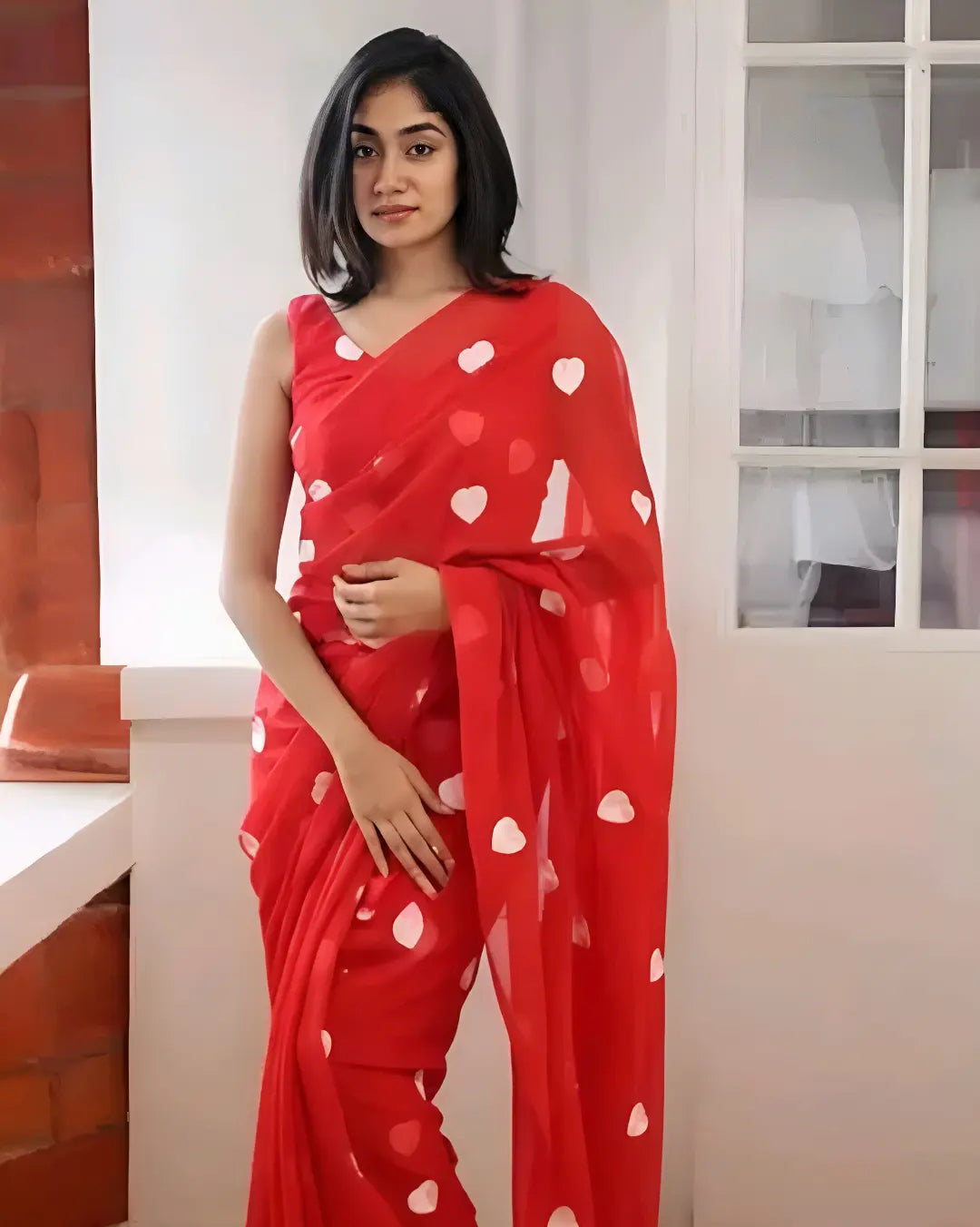 Red Heart Printed Saree❤️(DB-S-004)