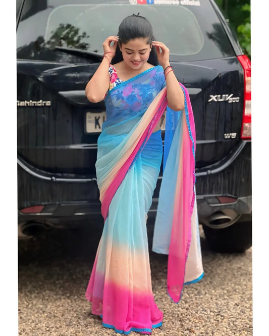 Alia Bhatt Inspired Saree 💙💗(DB-002s)