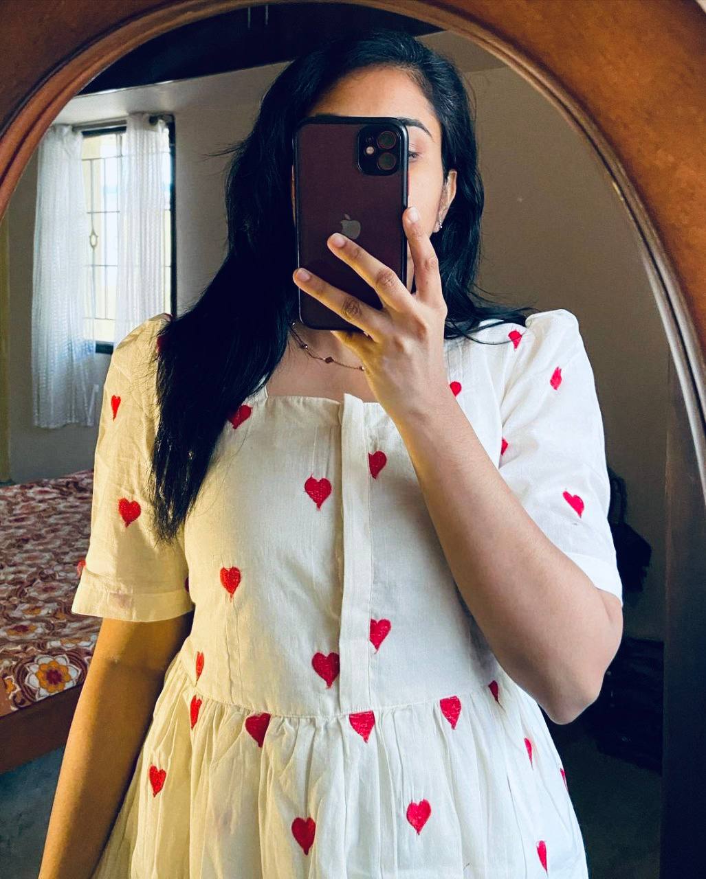 White heart Printed Midi 🤍❤️