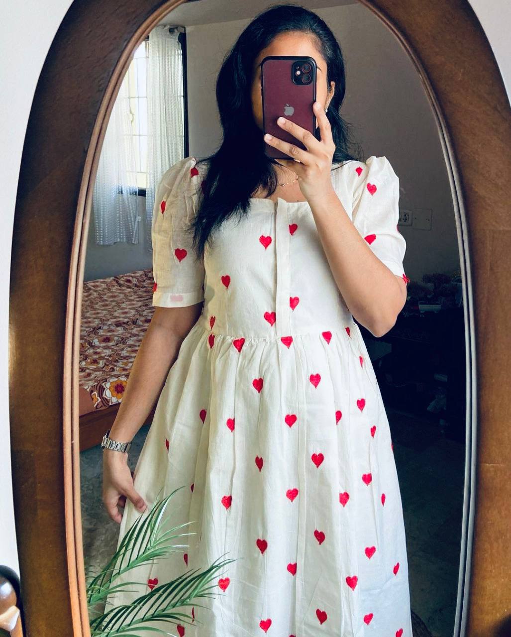 White heart Printed Midi 🤍❤️