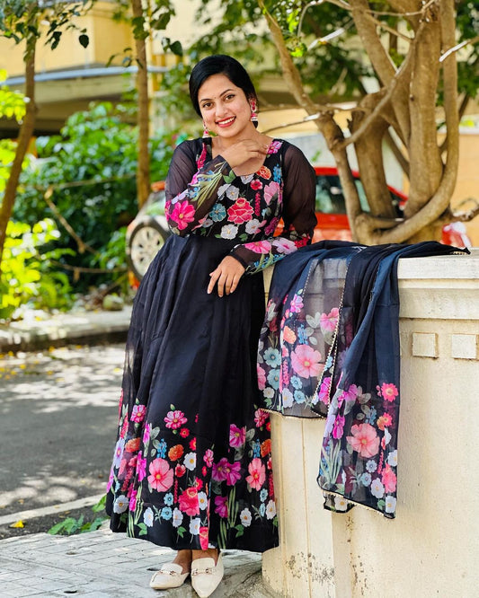 Floral print black Gown🖤 (DB-GW-003)