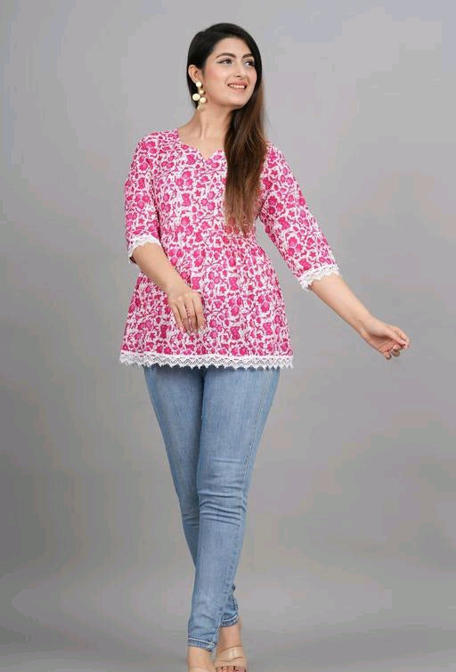 Pink Printed Tops