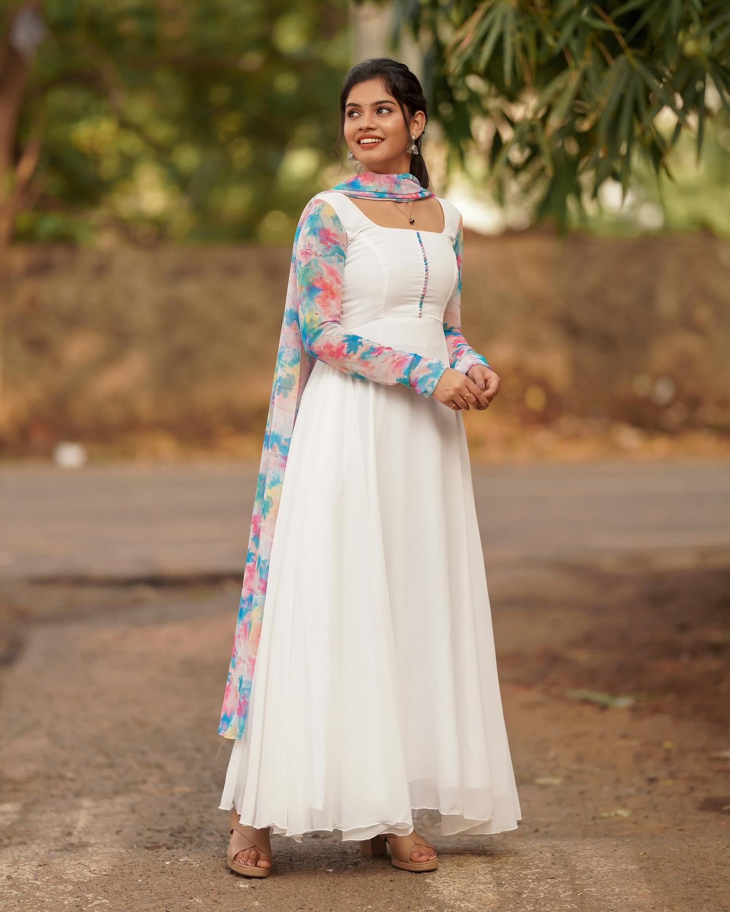 White Georgette Gown With Duppata❤ (DB-GW-010)